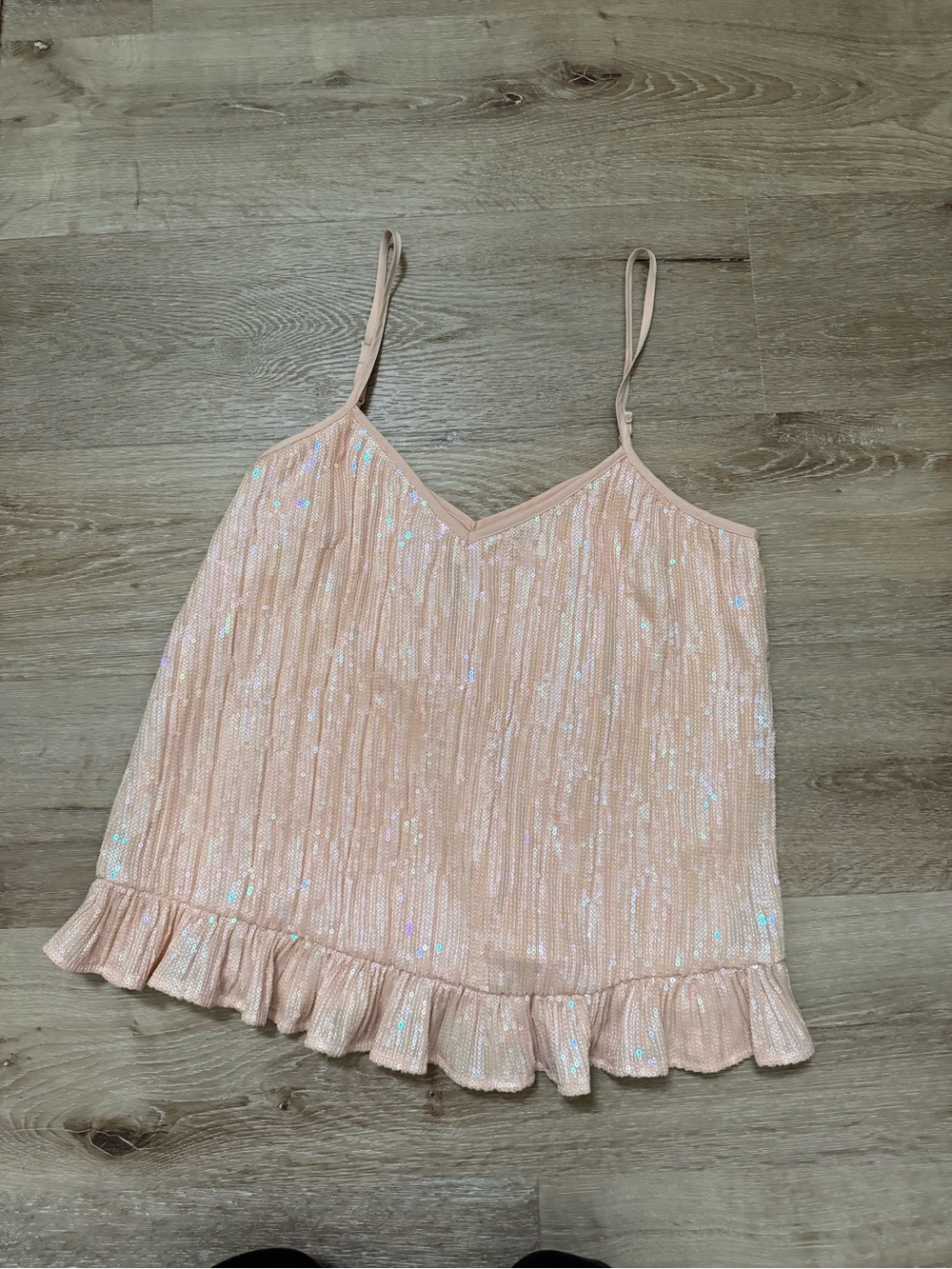 Anthropologie Women's Shimmery Pink Ruffle-Hem Cami Top